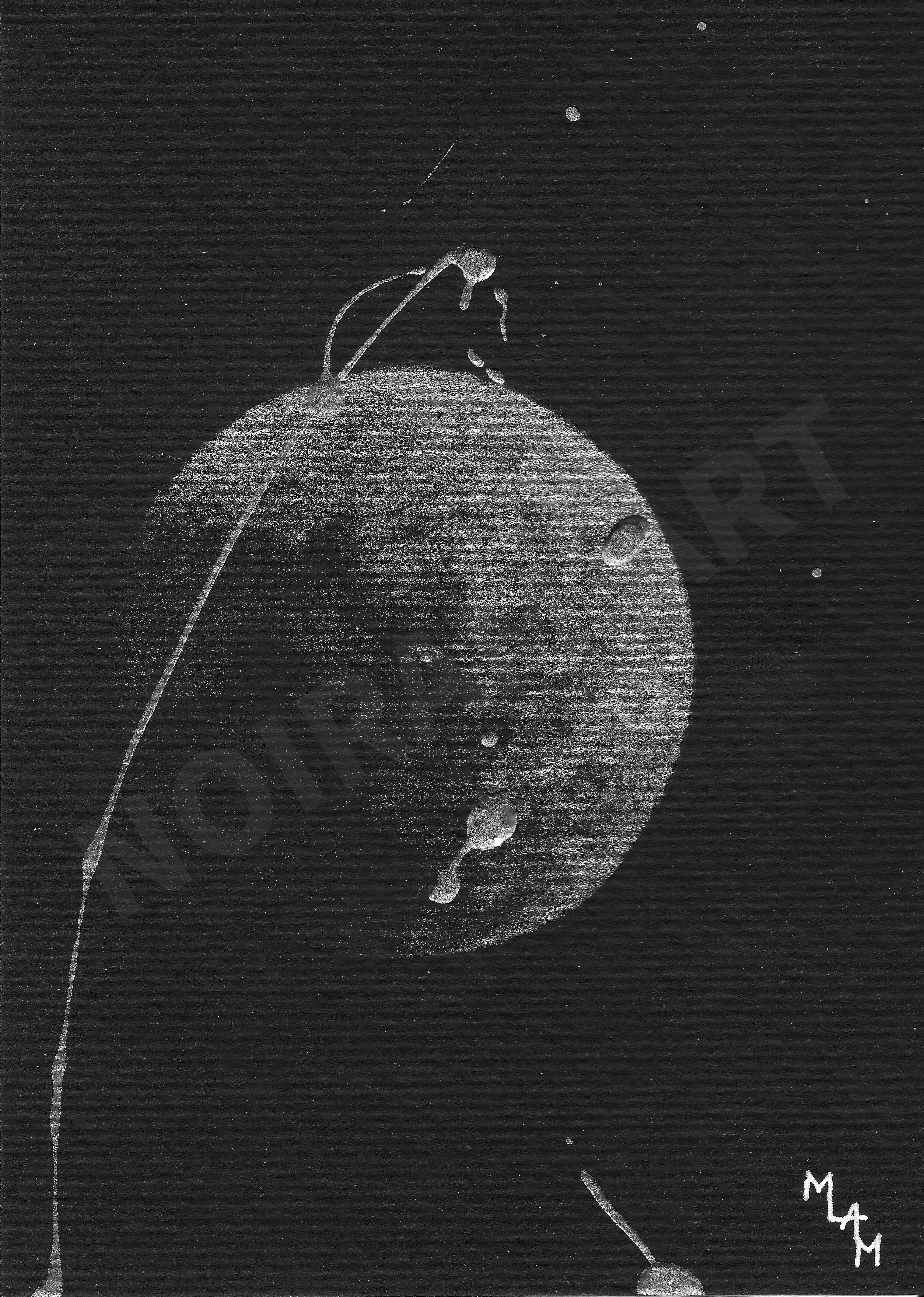 Aquarelle papier noir une minute avant le premier pas lune houston ovule fécondation satellite mlam noiram marion-lorraine poncet planète plante
